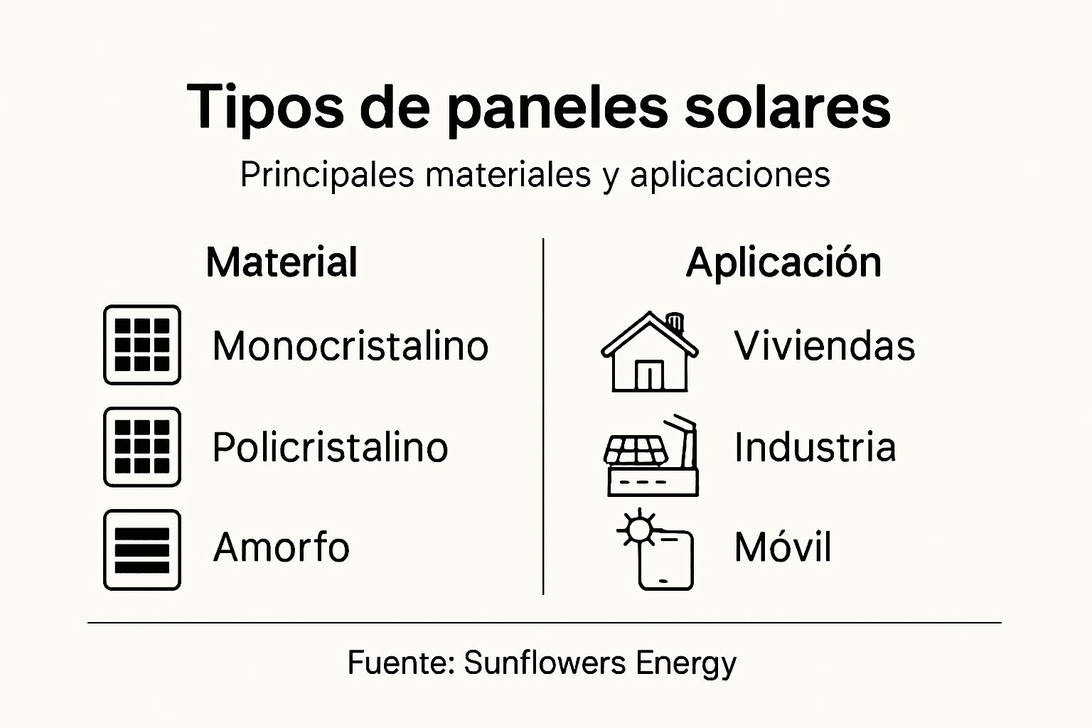 Guía visual sobre los diferentes tipos de paneles solares