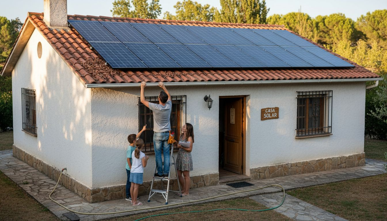 Una familia disfruta de su hogar tras instalar paneles solares en el tejado, apostando por la energía limpia y el ahorro en la factura.