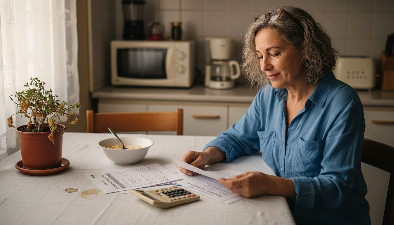 Mujer revisa el recibo de la luz generado por sus paneles solares