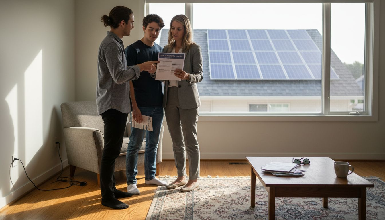 Agent showing solar home to young couple