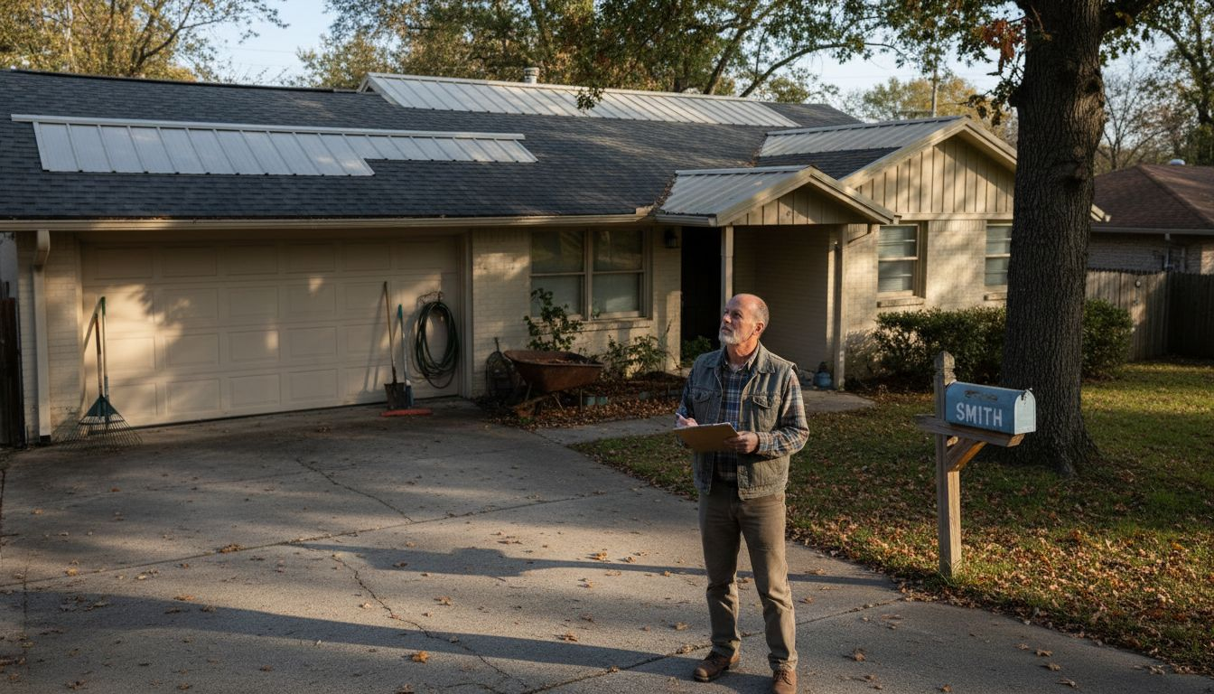 Homeowner inspecting roof for energy savings