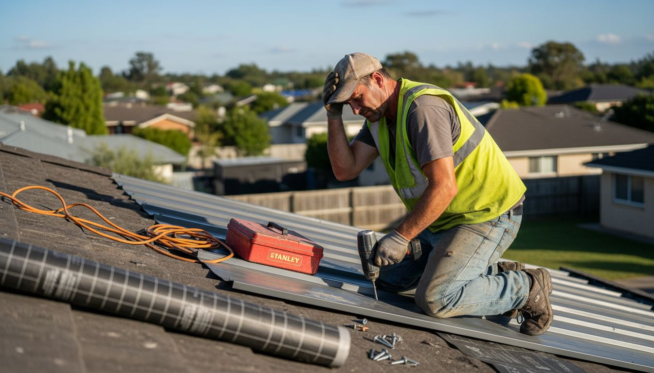 Installer working on sustainable residential roof