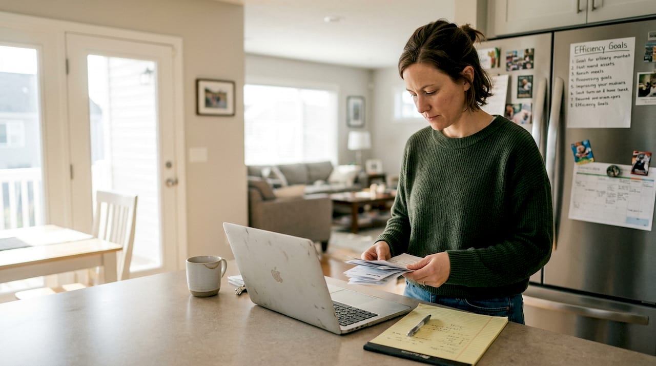 Homeowner entering energy data with bills