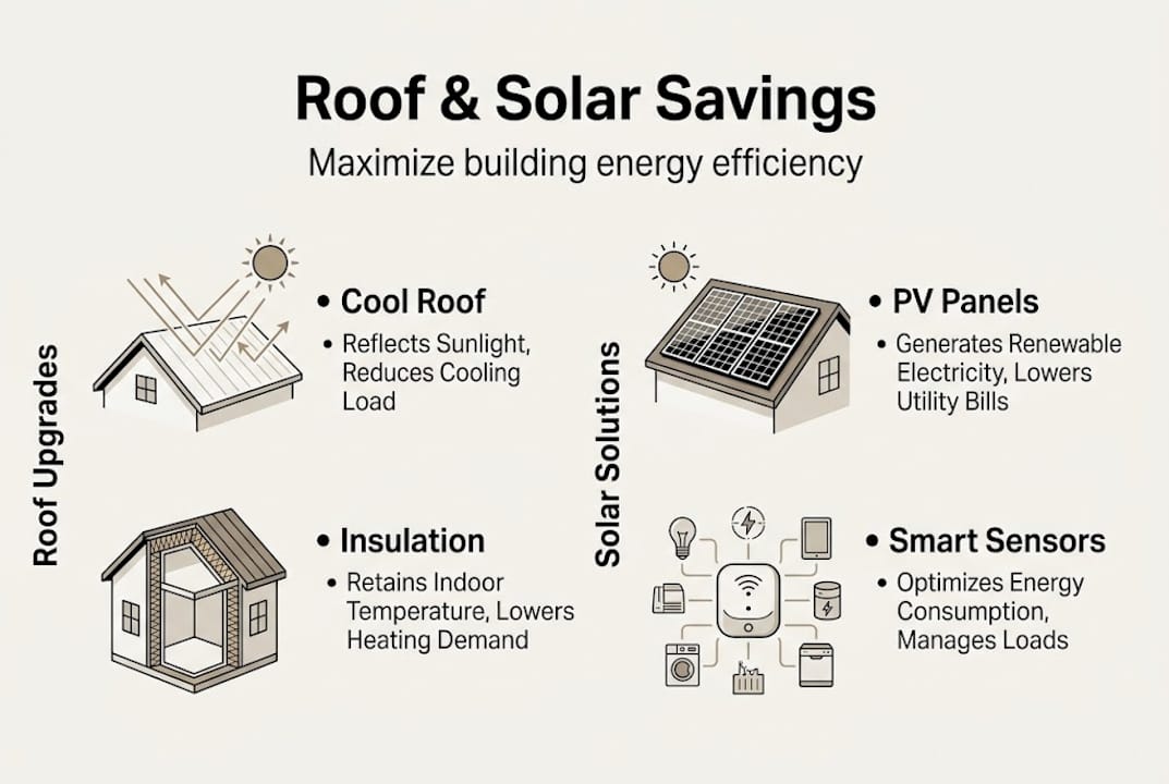 Infographic showing roof and solar savings strategies