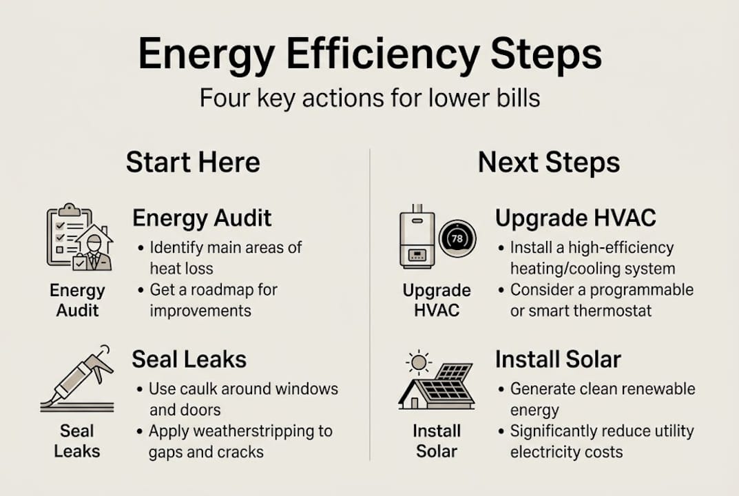 Infographic summarizing key home energy steps