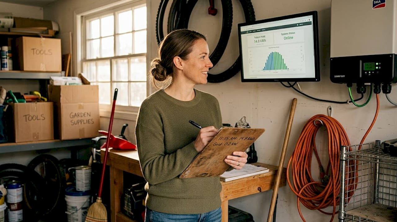 Woman performing solar system pre-inspection test