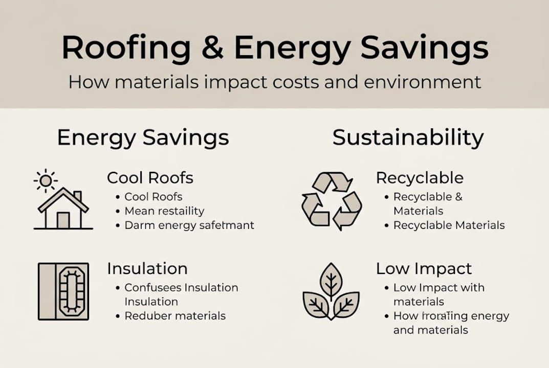 Infographic showing roofing materials, energy costs, sustainability
