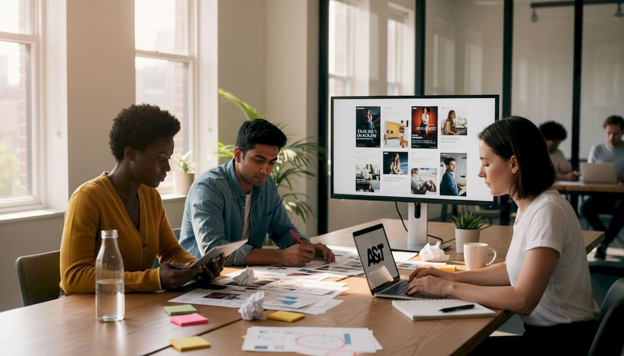 Team collaborating on ad creative variations