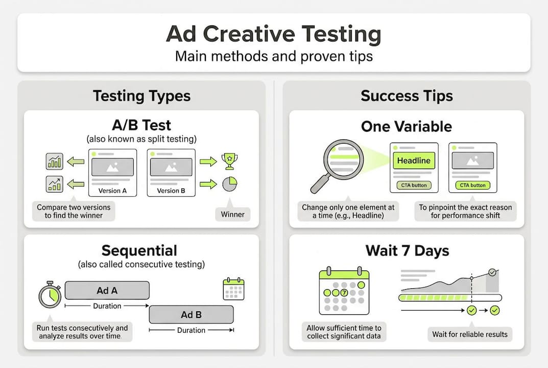 Infographic with ad creative testing steps
