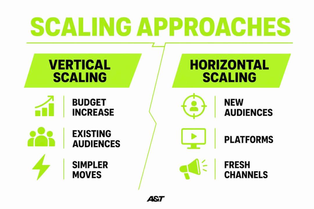 Infographic comparing vertical and horizontal ad scaling