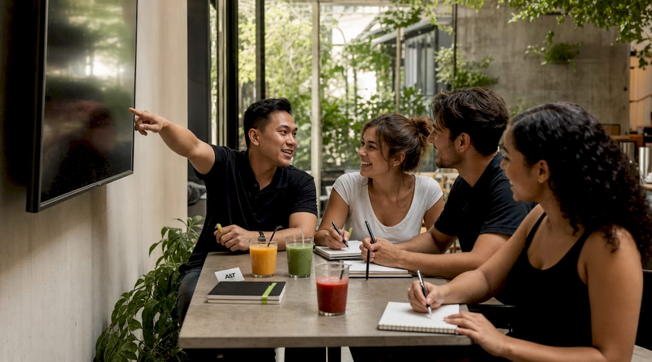 Diverse team creating interactive marketing content