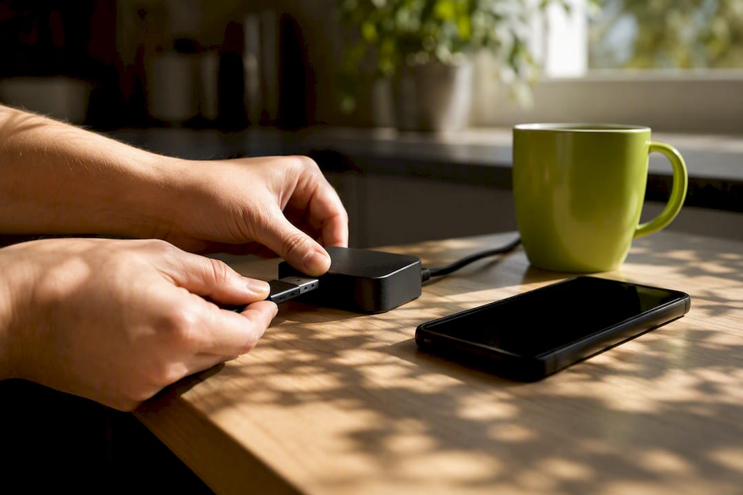 Hands plugging in debugging device