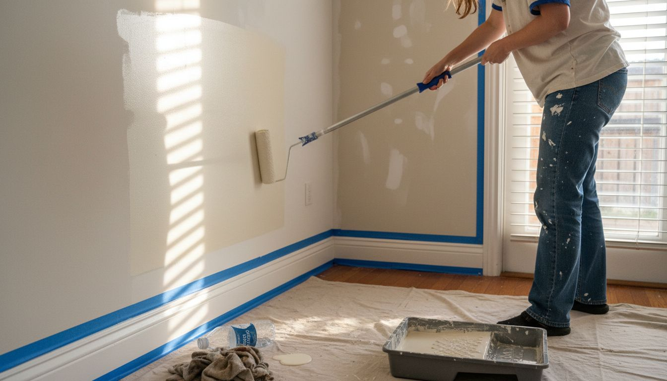 Woman uses roller for even paint coverage