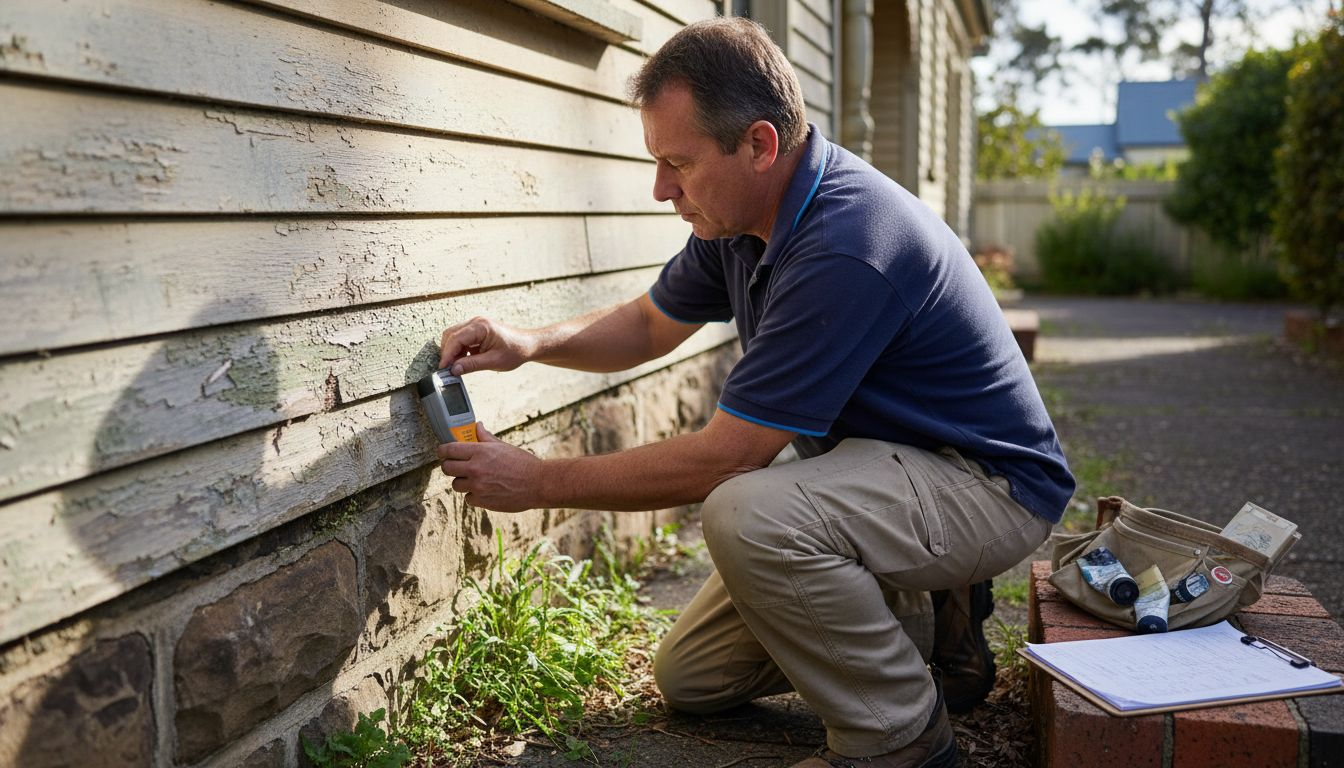 Inspector testing heritage home weatherboards