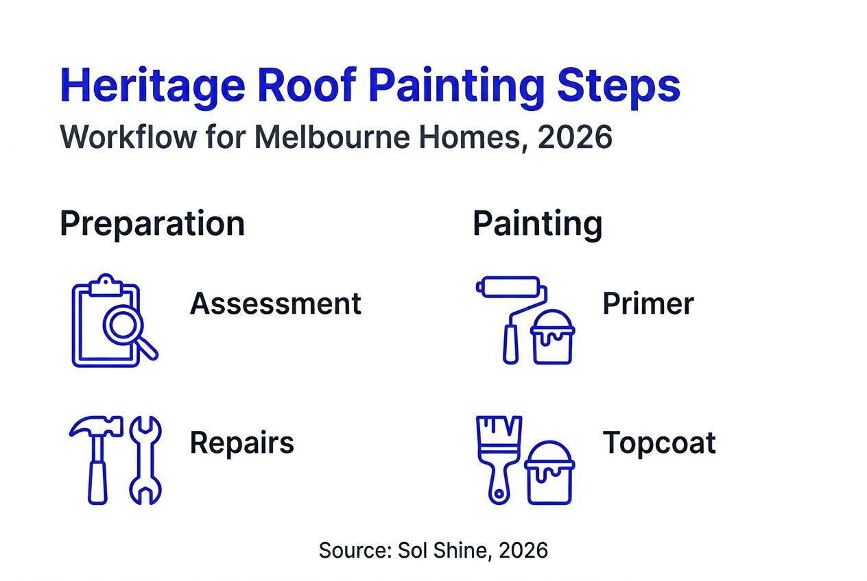 Infographic showing heritage roof painting workflow
