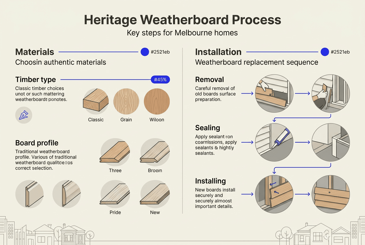 Infographic showing heritage weatherboard process steps