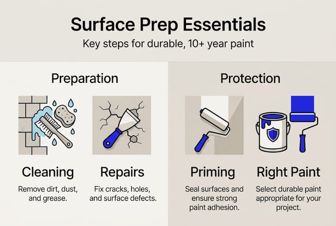 Surface prep steps for long-lasting paint infographic