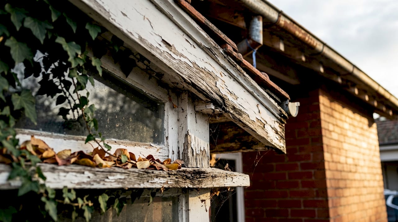 Water damage on neglected heritage window sill