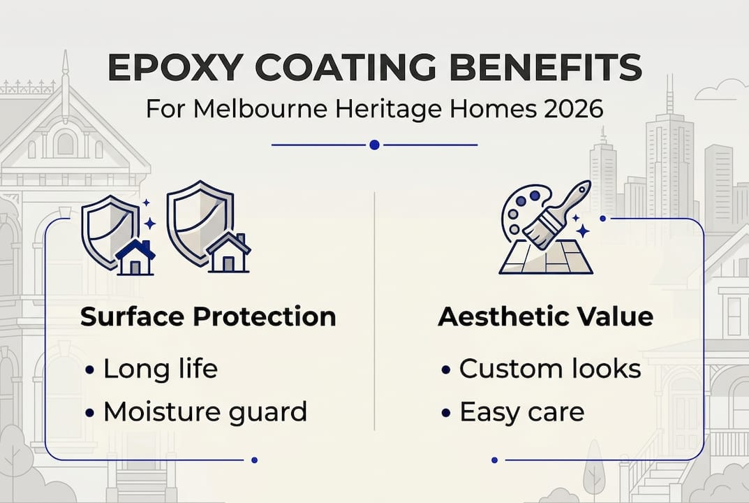 Epoxy benefits infographic with key features