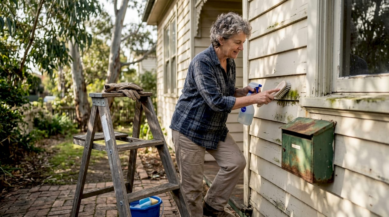 Weatherboard siding cleaning on period home