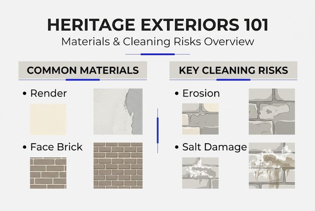 Infographic showing heritage exterior materials and risks