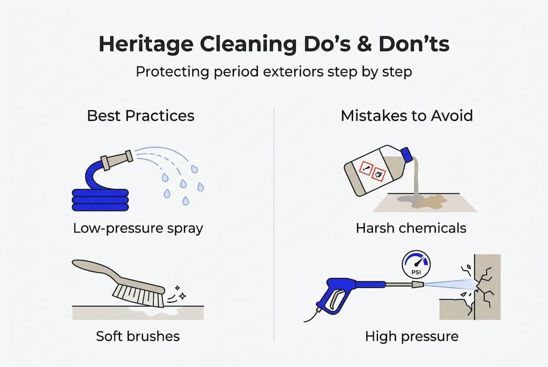 Infographic on safe and unsafe heritage cleaning