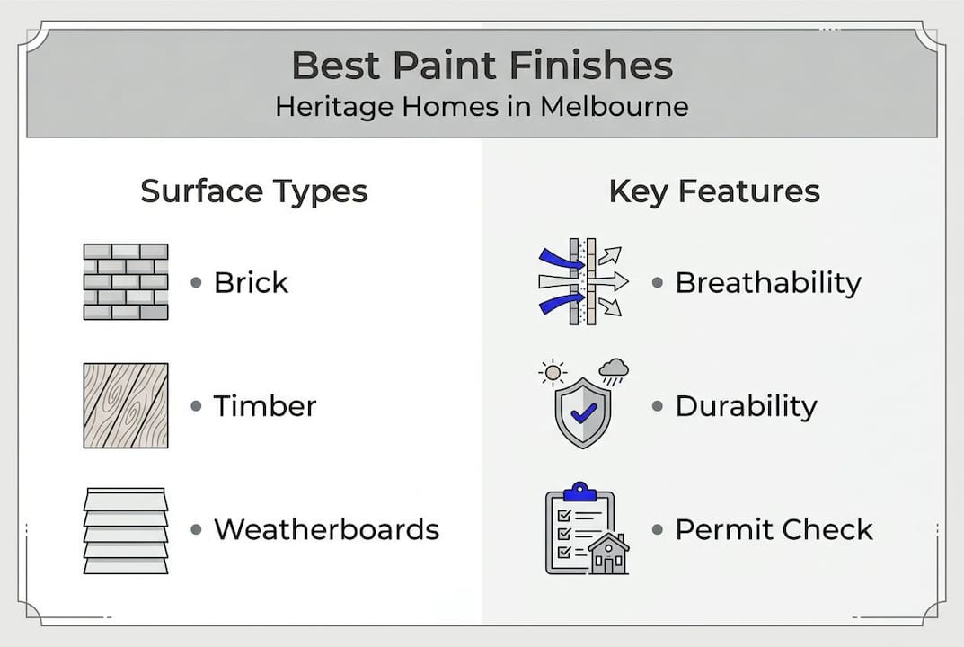 Infographic heritage paint finish options by surface