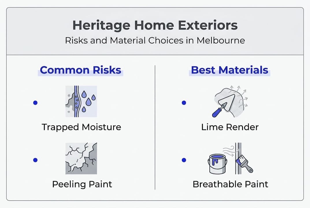 Infographic of heritage home risks and materials