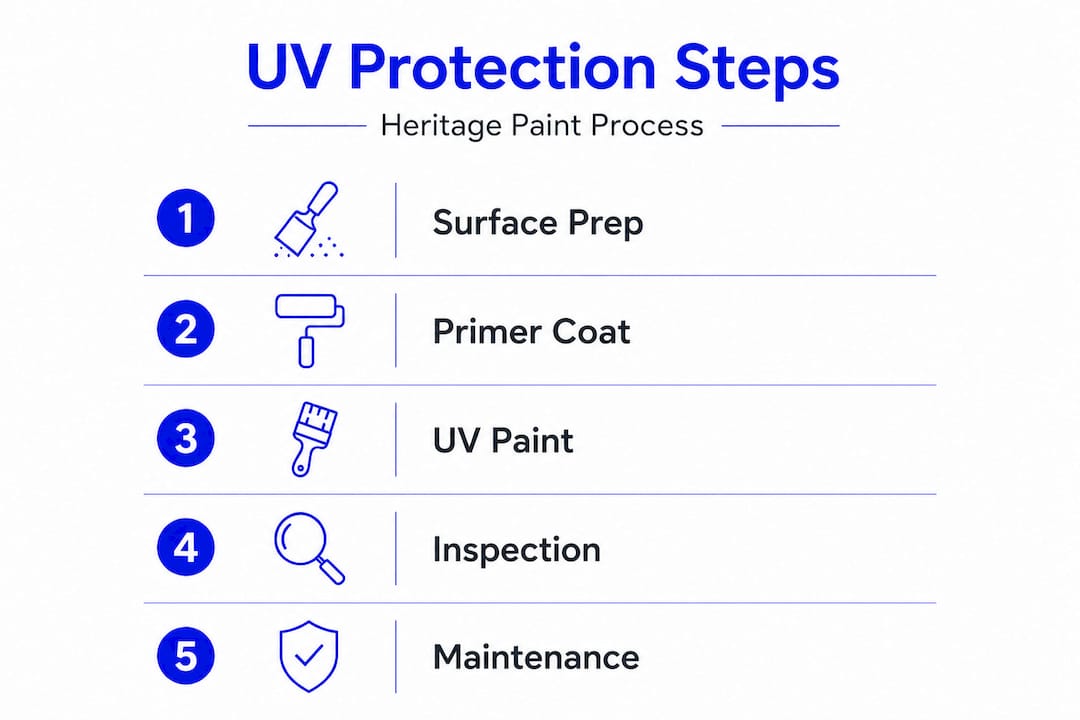 Infographic outlining UV protection steps for heritage paint