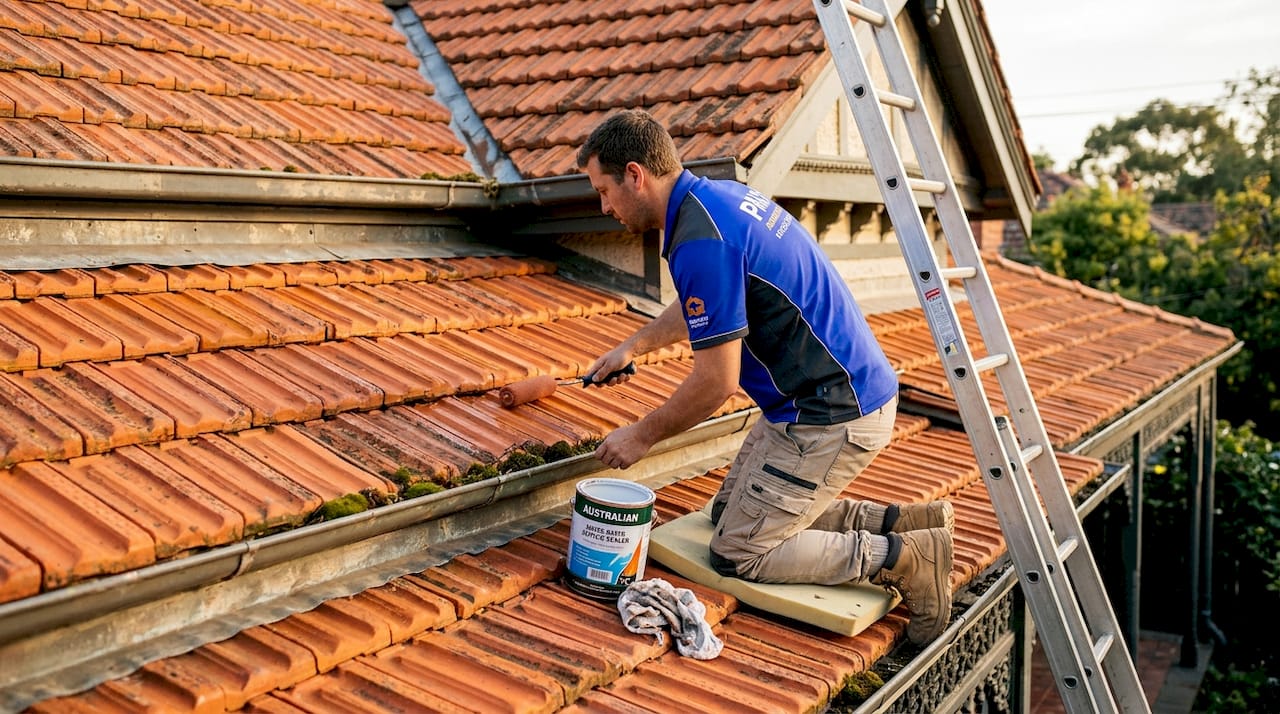 Applying primer to terracotta heritage roof