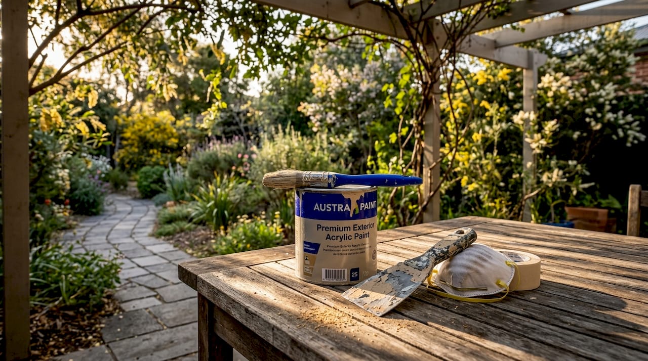 Heritage painting tools on outdoor table