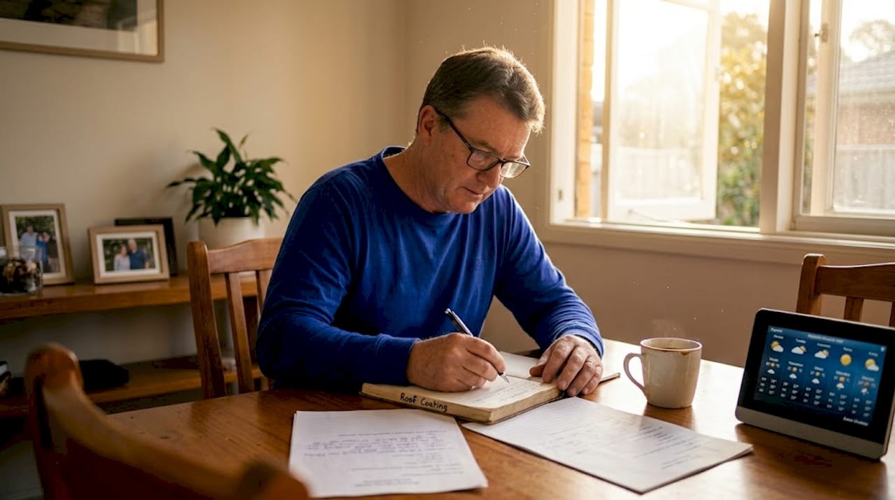 Homeowner filling out roof maintenance log