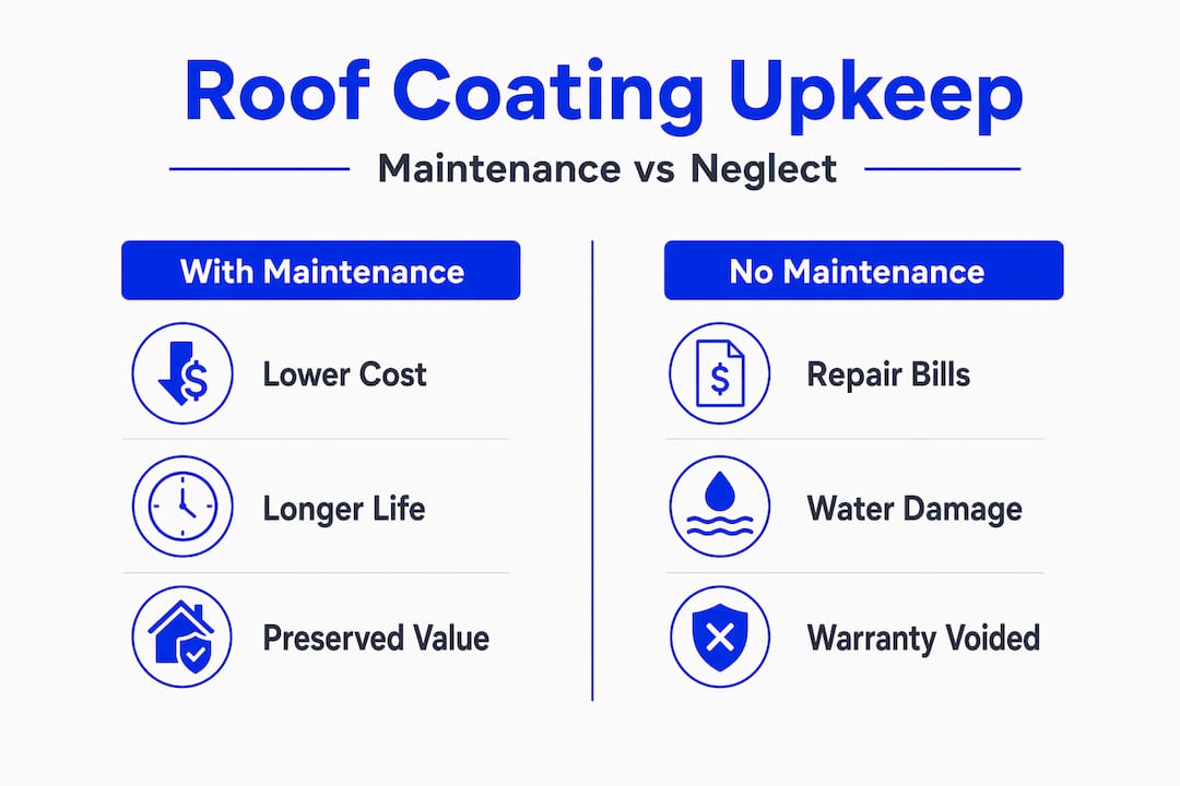 Infographic comparing roof coating maintenance outcomes