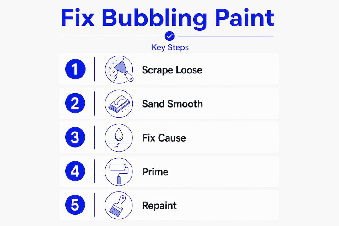 Infographic showing steps to fix paint bubbling