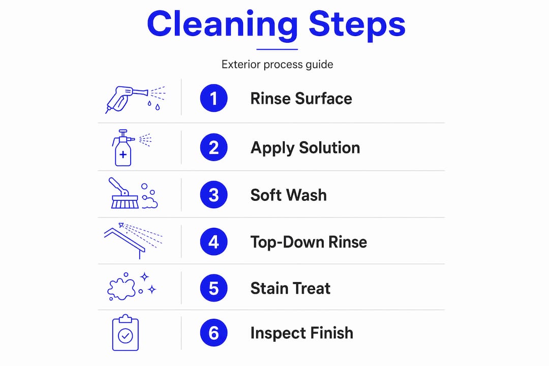 Infographic showing exterior cleaning steps sequence