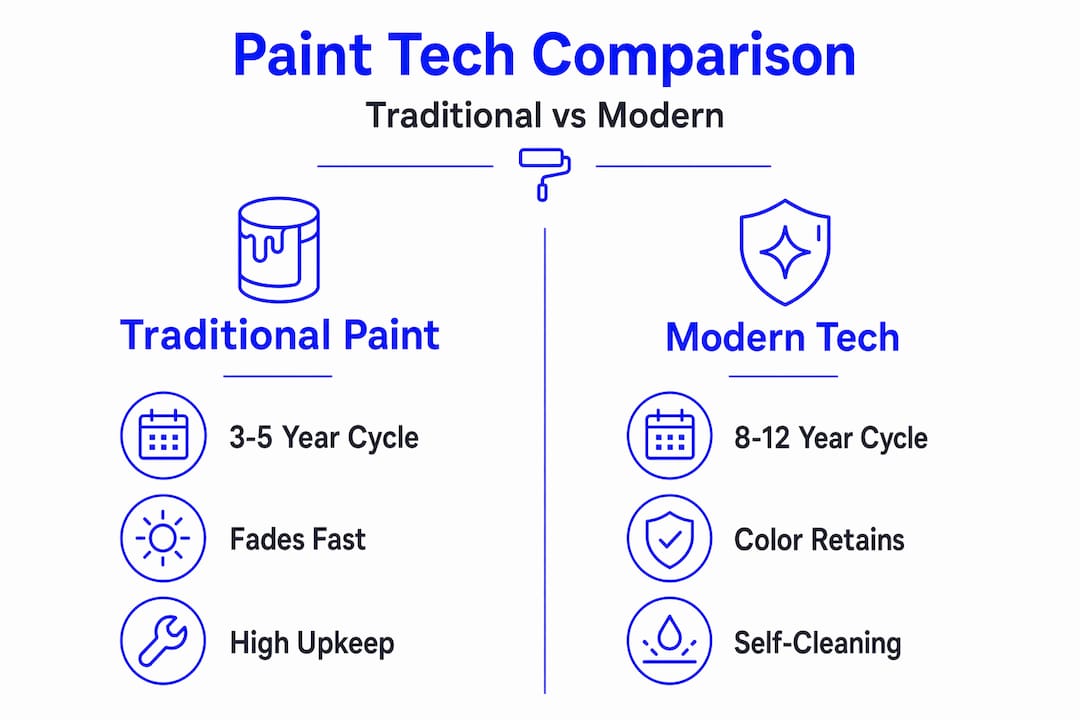Infographic comparing modern and traditional paint benefits