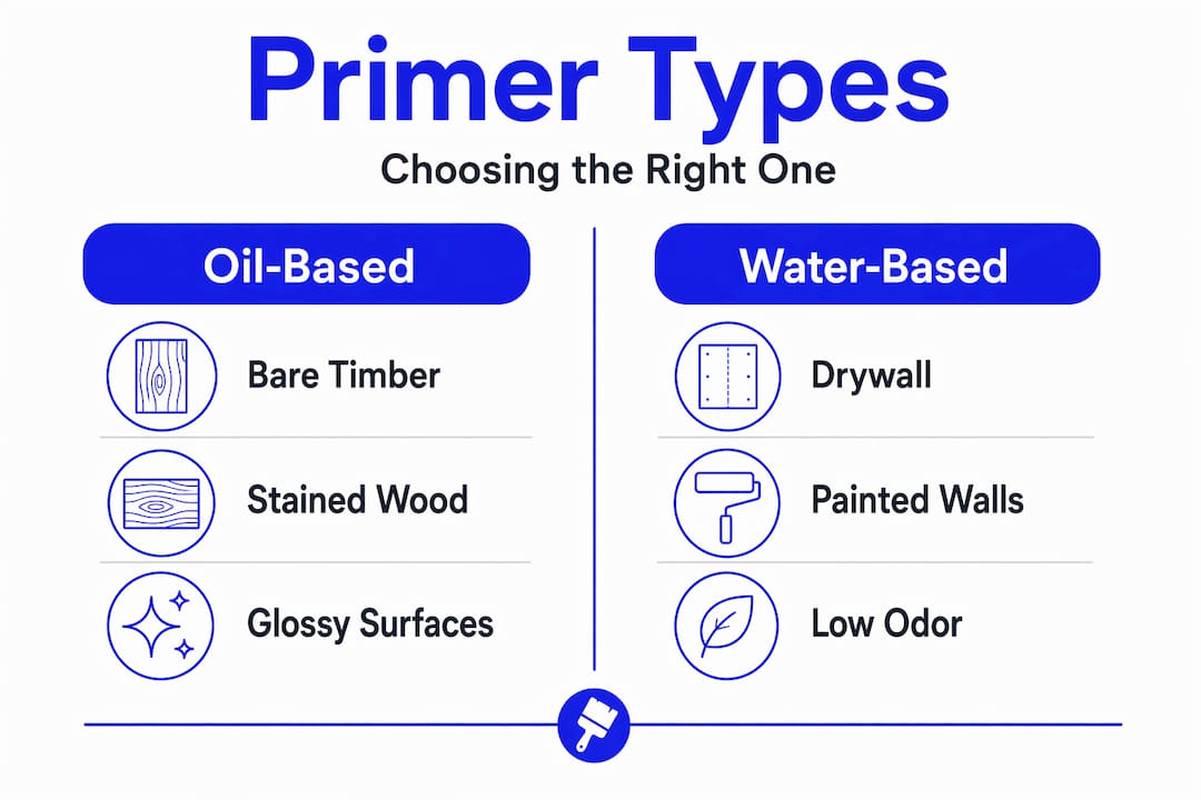 Infographic comparing oil and water-based primer uses