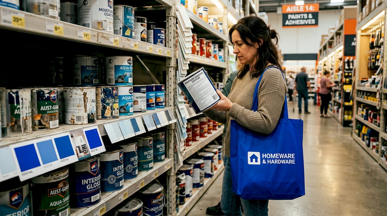 Customer selecting moisture resistant paint can