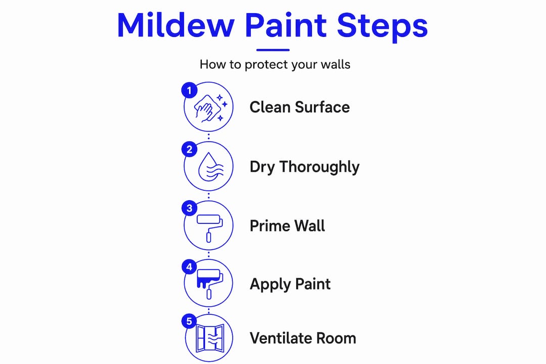 Infographic showing mildew paint application process