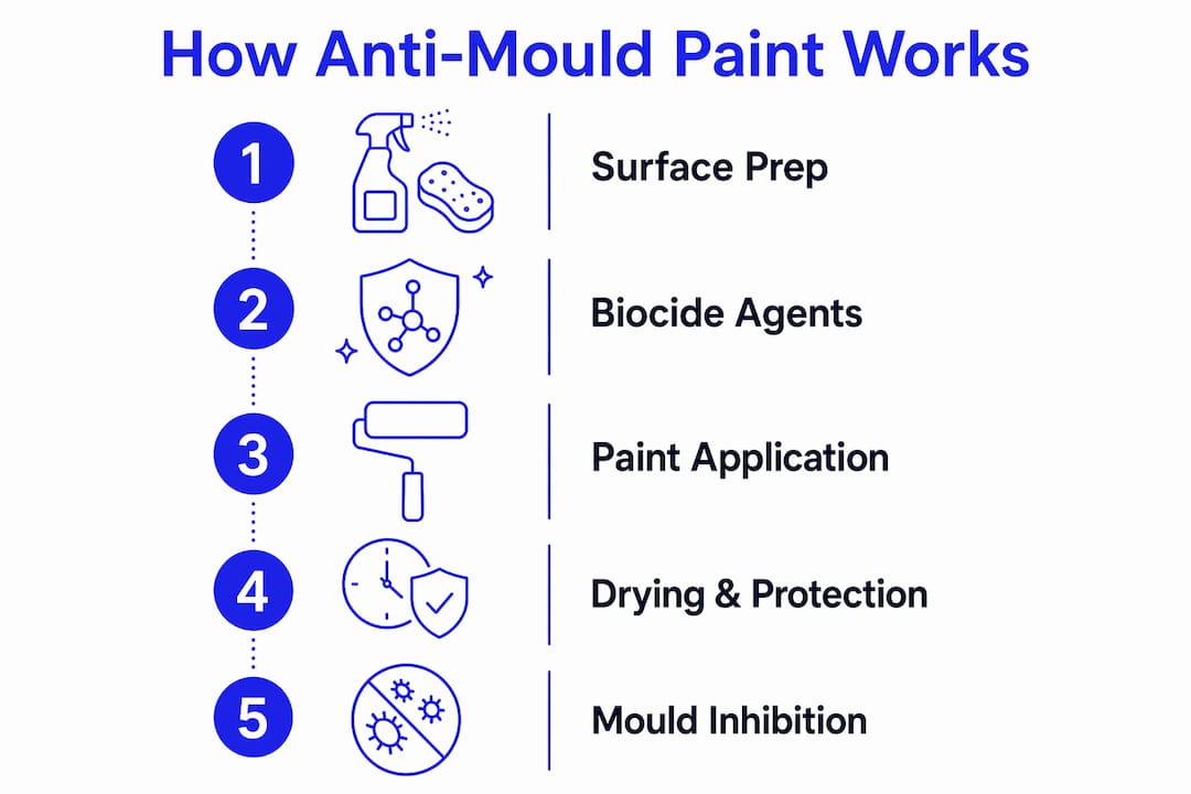 Infographic showing anti-mould paint function steps