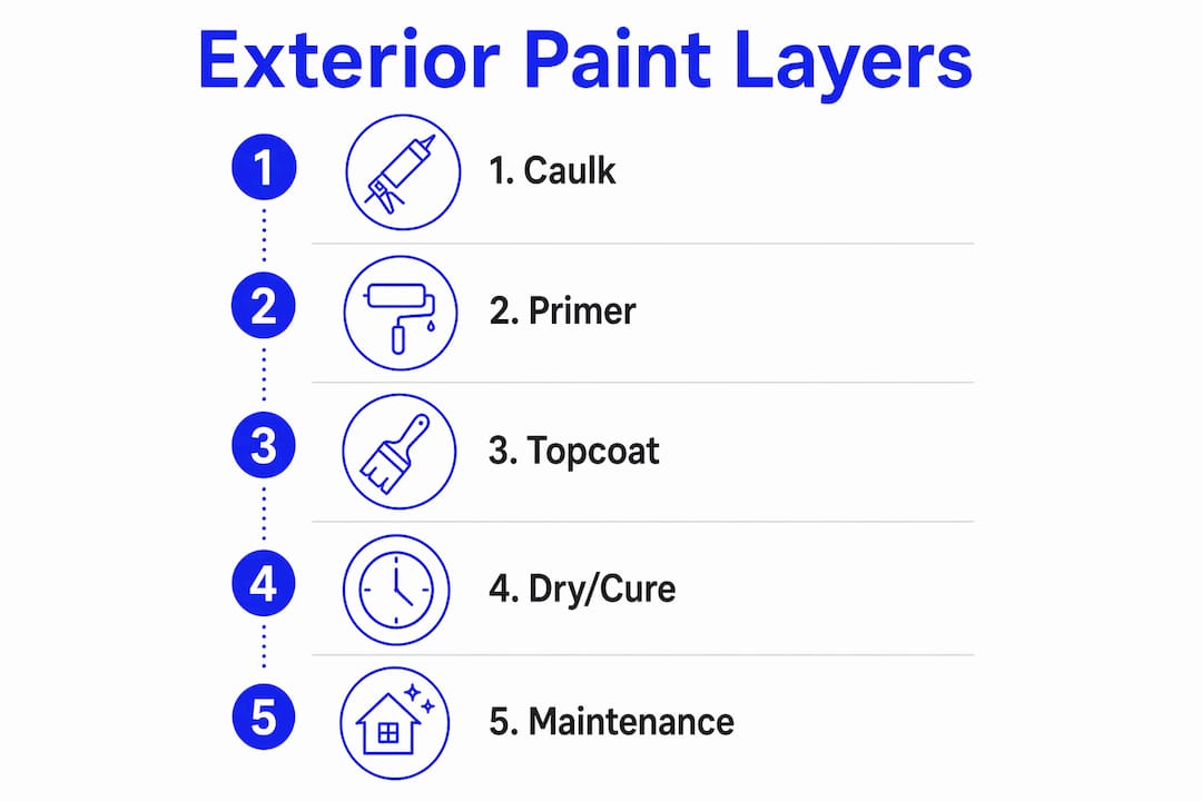 Infographic illustrating exterior paint system layers