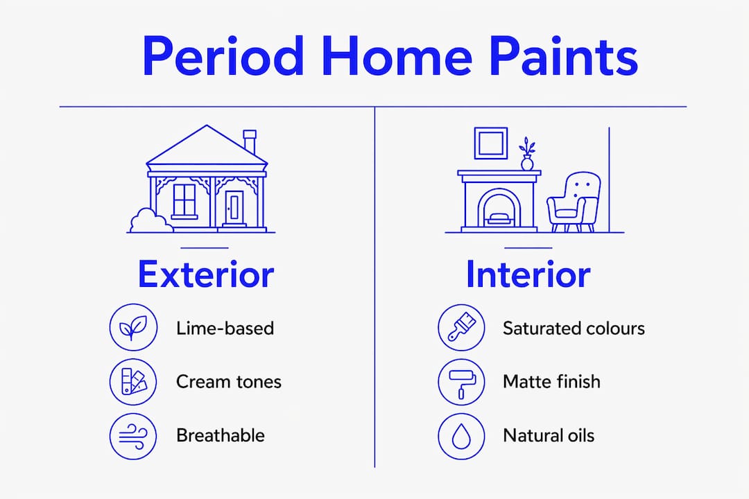 Infographic comparing exterior and interior paint options for period homes