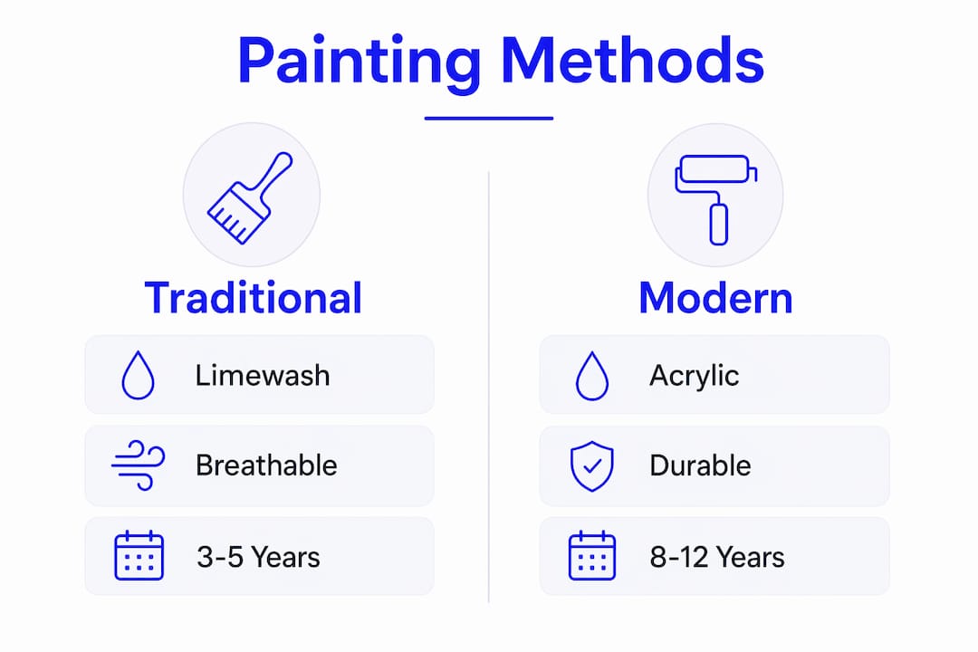 Infographic comparing traditional and modern painting methods