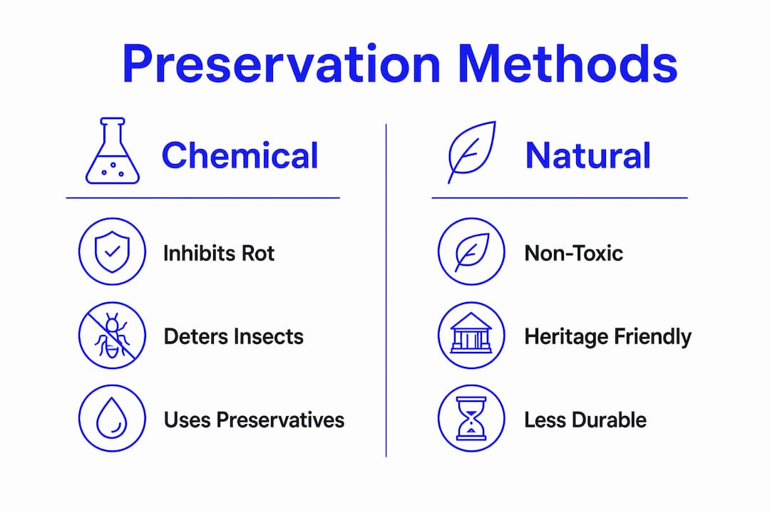 Infographic comparing chemical and natural timber preservation methods