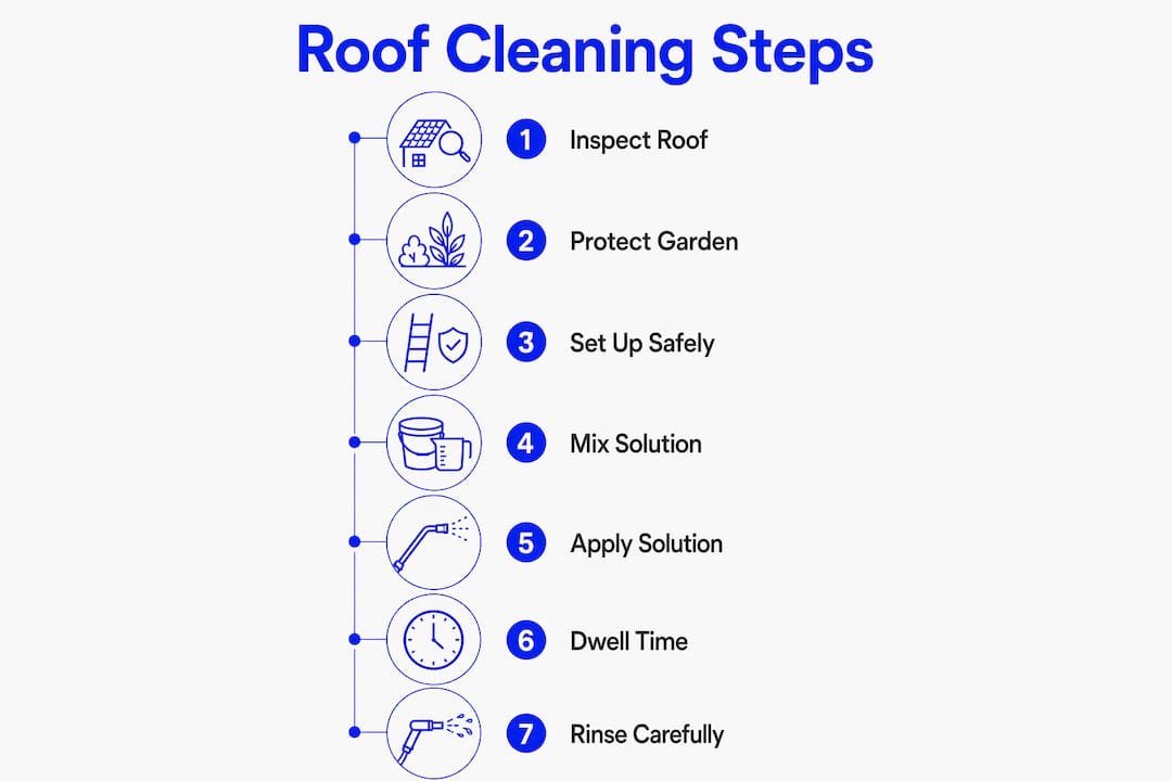 Infographic showing step-by-step roof cleaning process