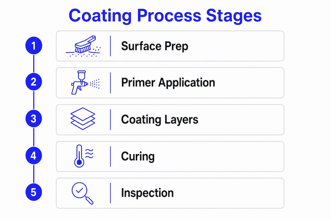 Infographic illustrating surface coating process stages