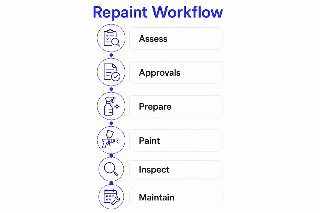 Infographic showing six-step repaint workflow