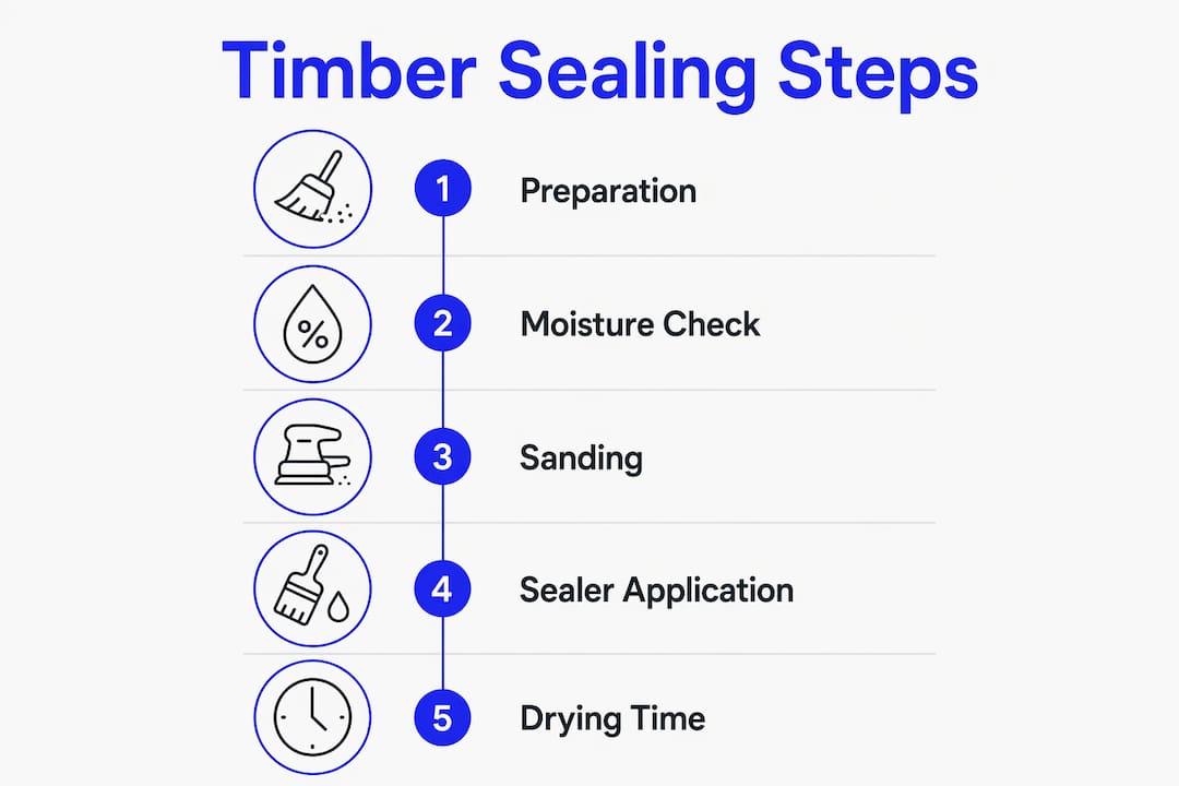 Infographic illustrating timber sealing process steps