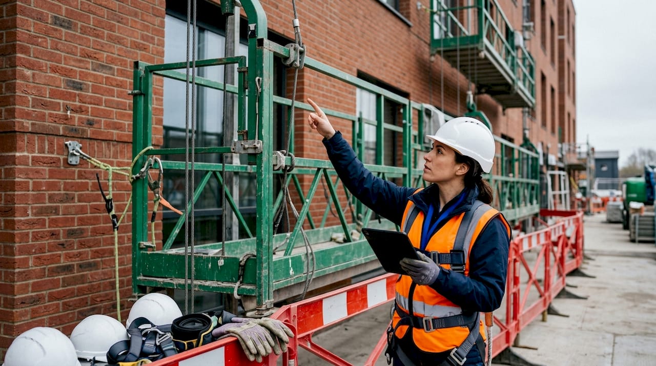 Construction supervisor inspecting scaffold safety