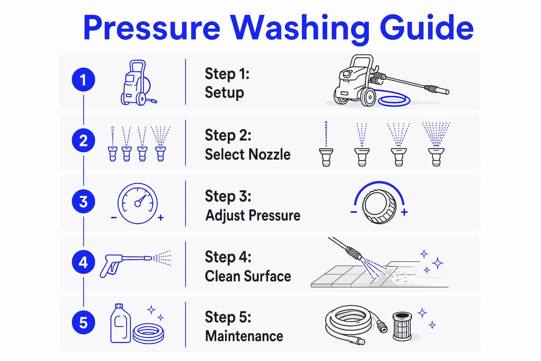 Infographic outlining pressure washing steps